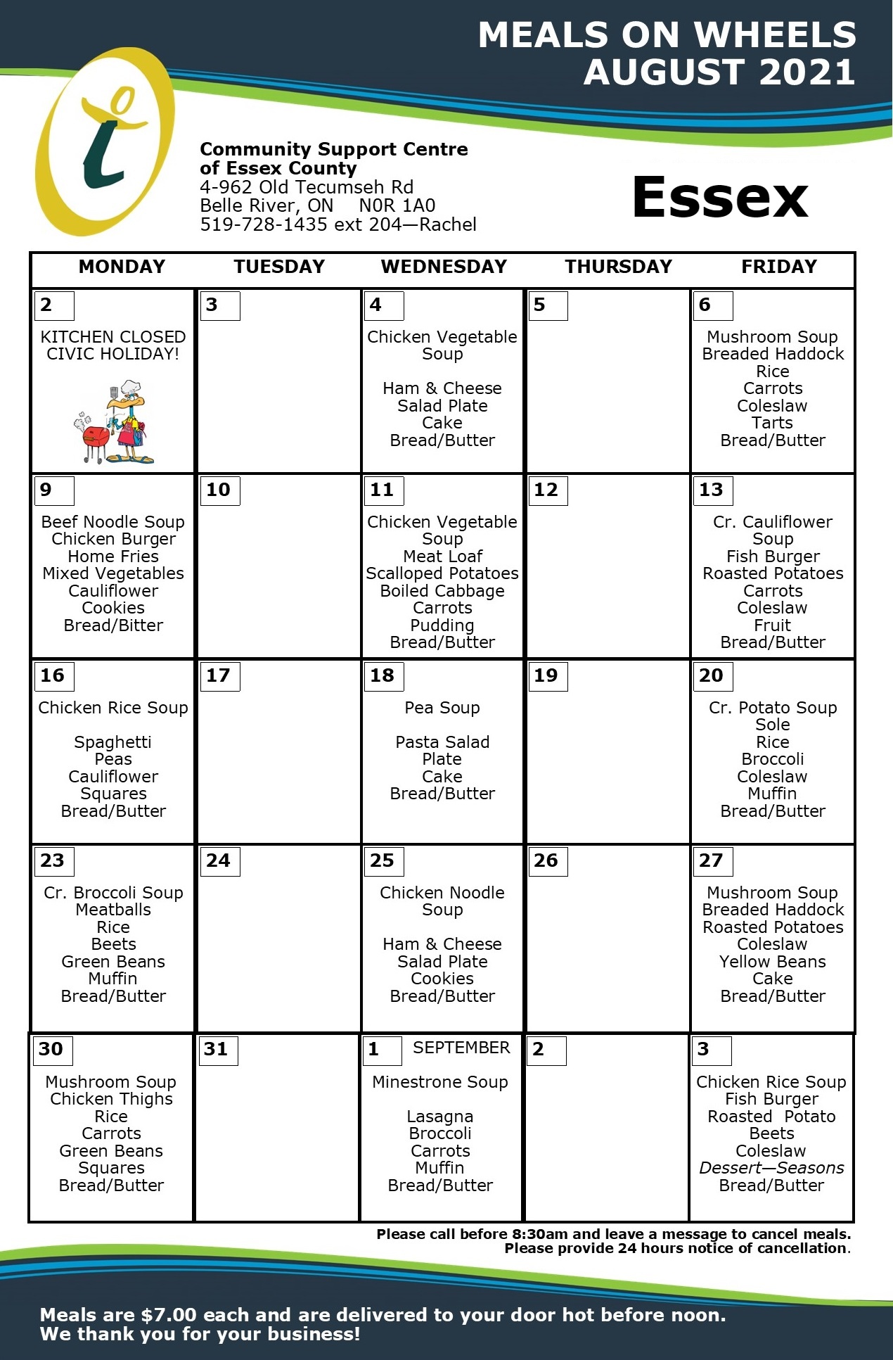 Meal on Wheels Menus Community Support Centre